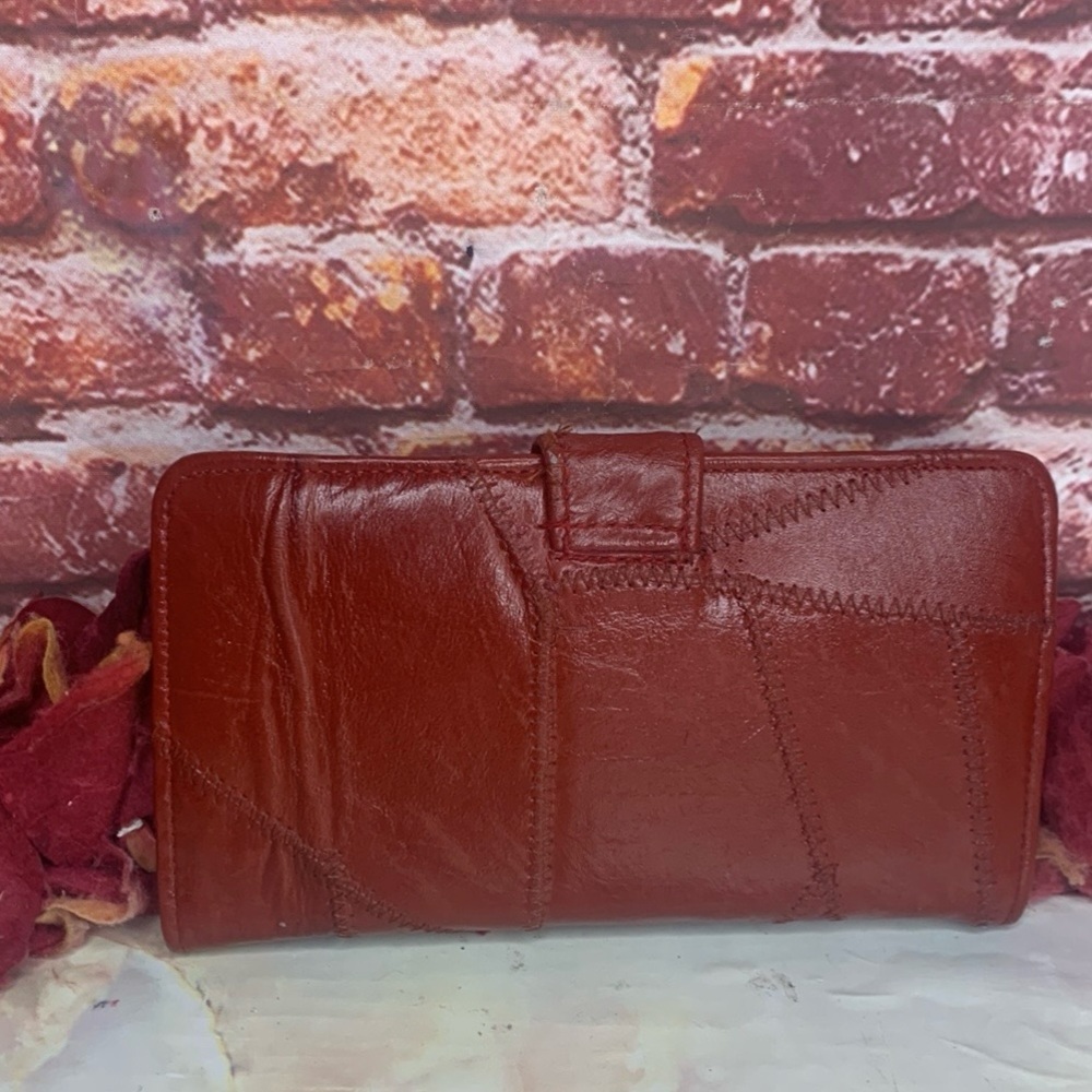 Vintage 70s Ambassador Design Burnt Orange Funky Leather Checkbook Wallet